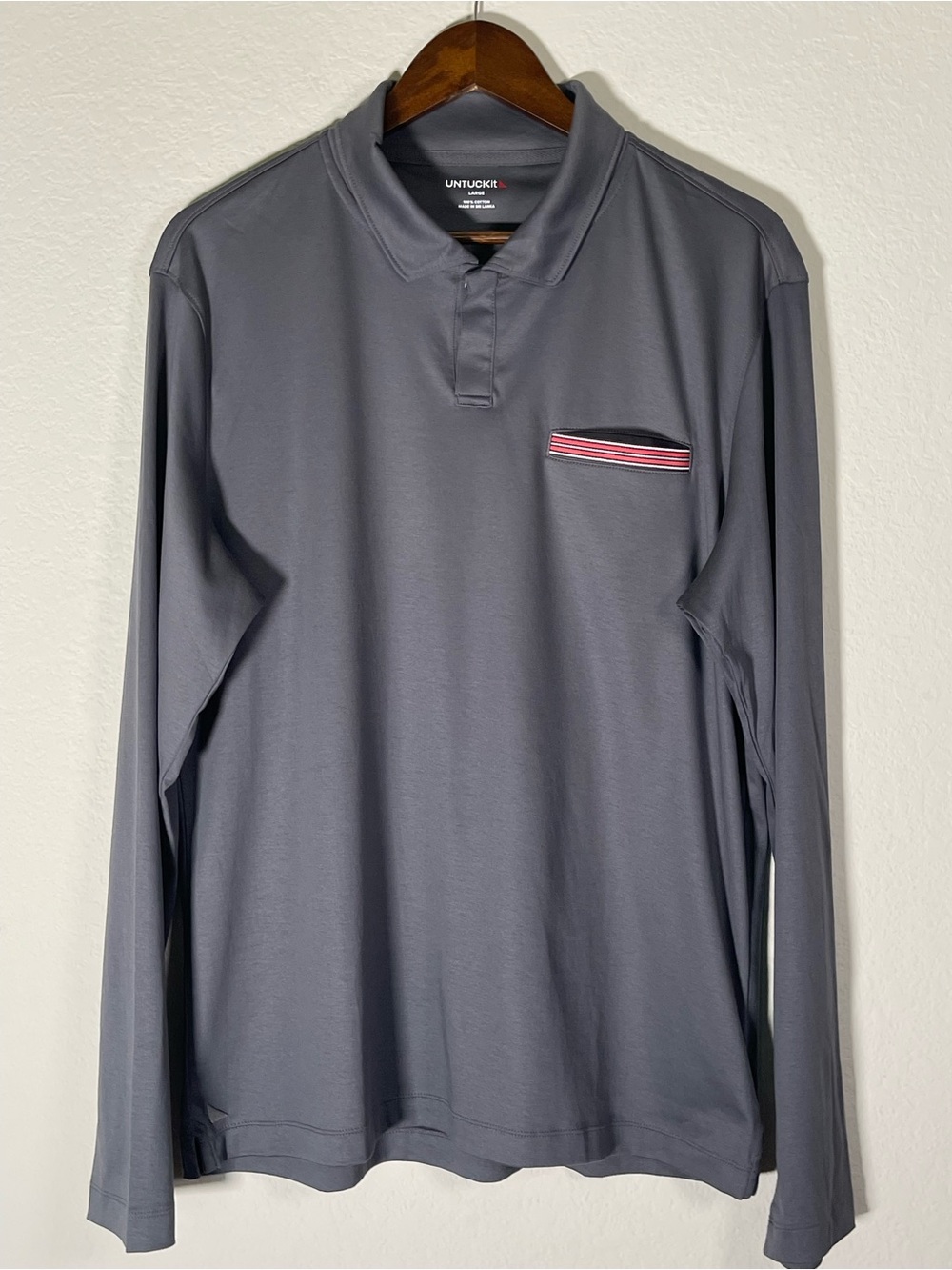 UnTuckit Men’s Silky & Soft Long Sleeve Polo Size Large in Grey Cotton